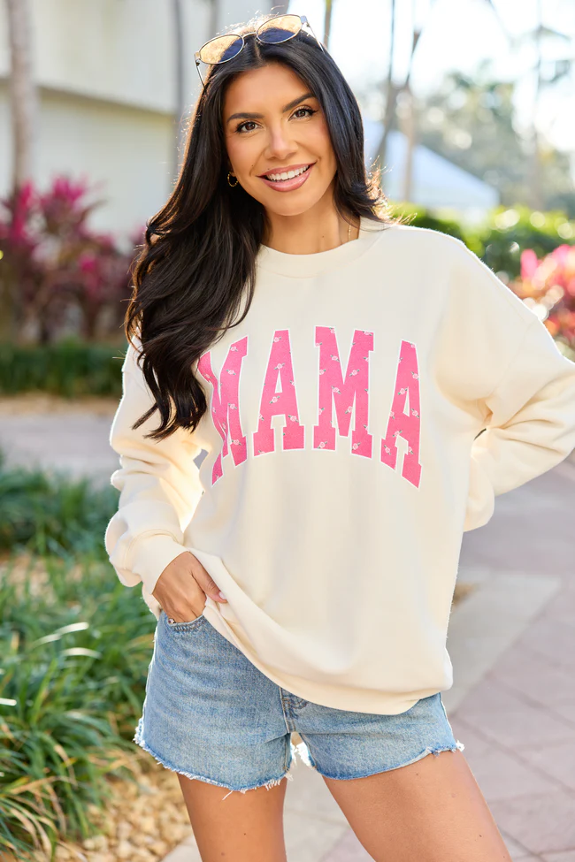 Mama Block Rose Cream Graphic Sweatshirt - Image 4