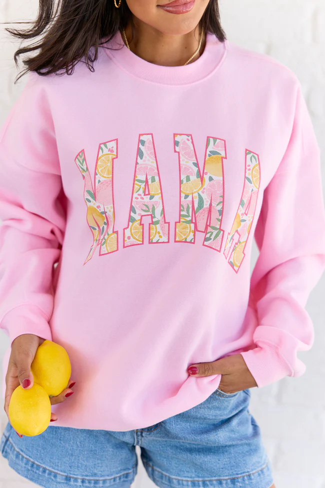 Mama Block Lemons Light Pink Graphic Sweatshirt - Image 2