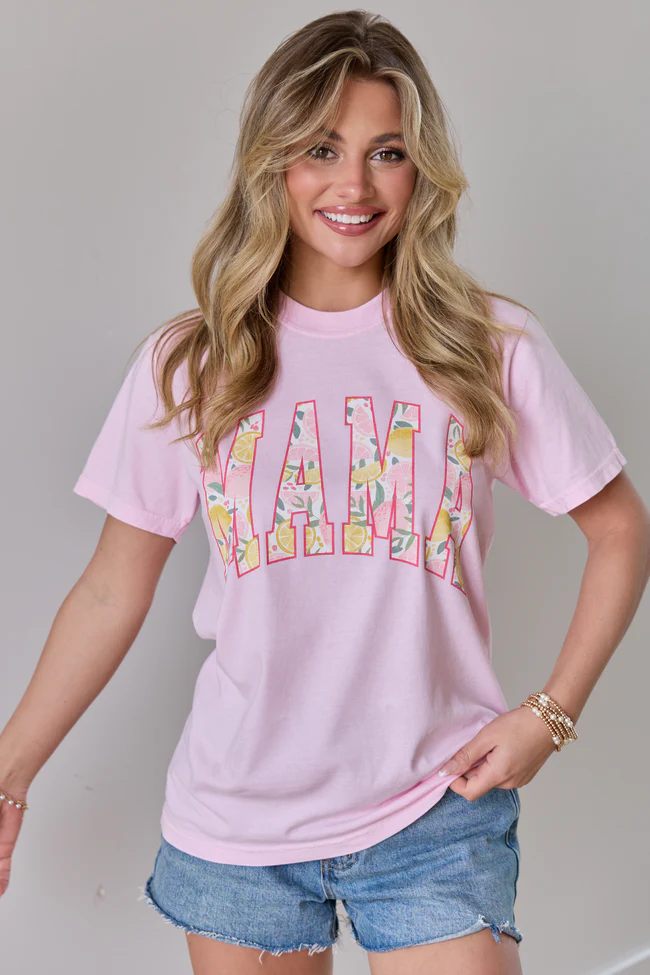 Mama Block Lemons Print Light Pink Graphic Tee DOORBUSTER - Image 3