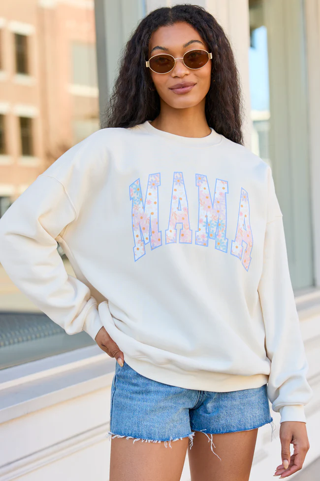 Mama Block Multi Daisy Print Cream Graphic Sweatshirt DOORBUSTER - Image 3