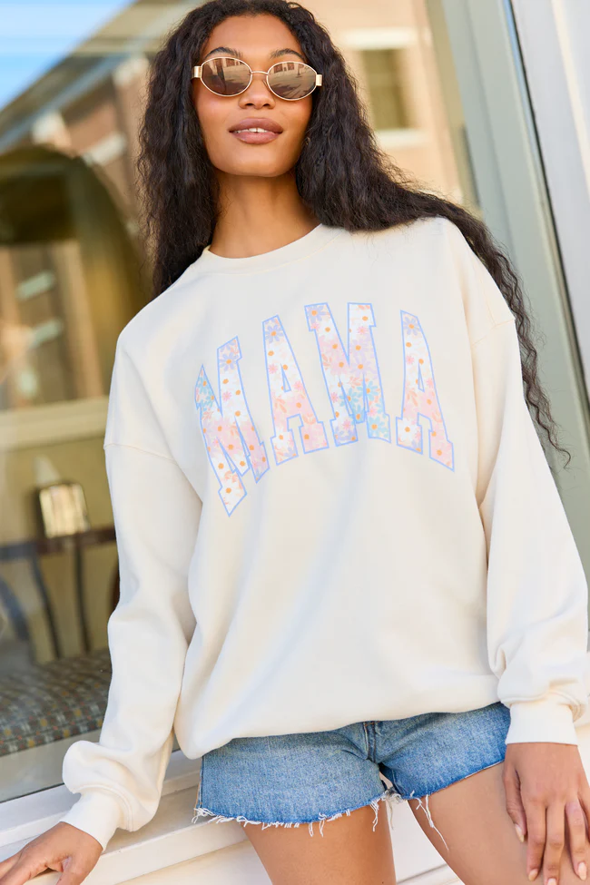 Mama Block Multi Daisy Print Cream Graphic Sweatshirt DOORBUSTER - Image 4