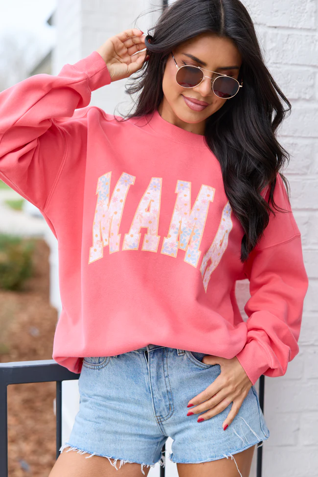 Mama Block Multi Daisy Light Red Graphic Sweatshirt - Image 3