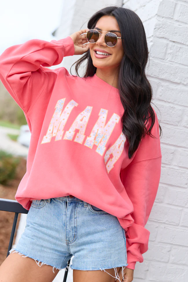 Mama Block Multi Daisy Light Red Graphic Sweatshirt - Image 4