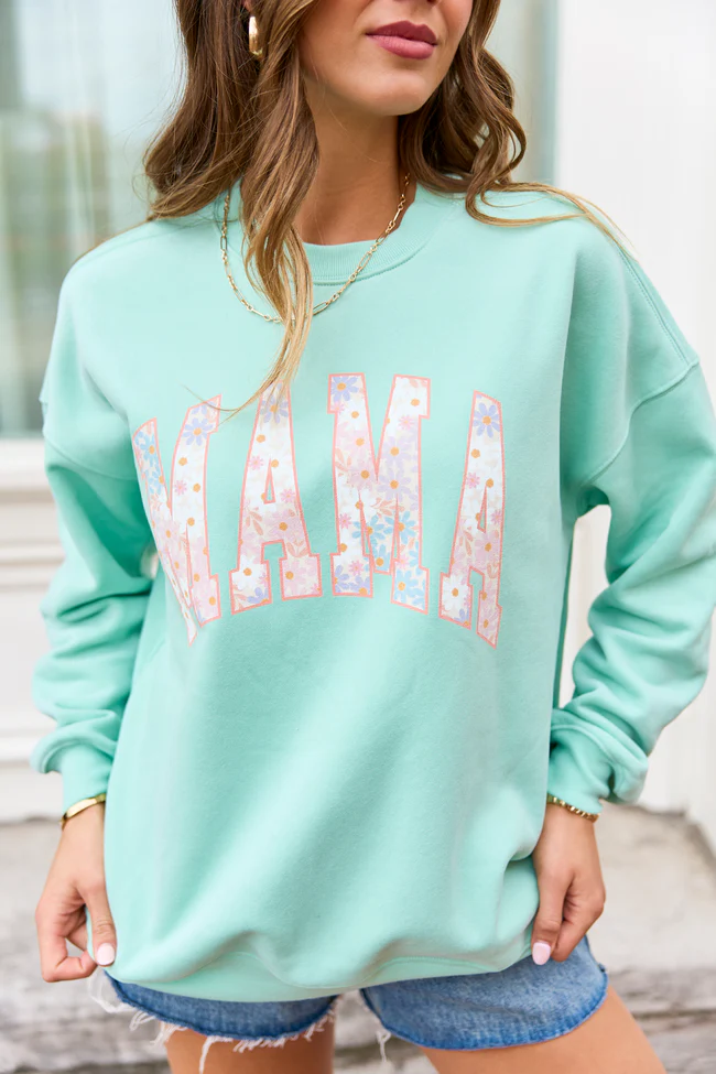 Mama Block Multi Daisy Mint Graphic Sweatshirt DOORBUSTER - Image 2