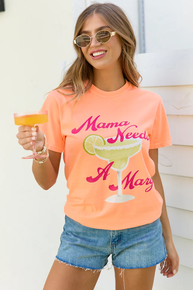 Mama Needs A Marg Neon Orange Graphic Tee - Image 2