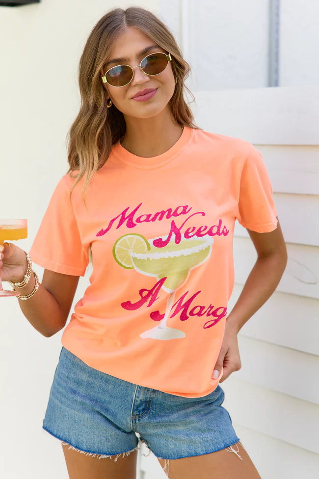 Mama Needs A Marg Neon Orange Graphic Tee - Image 3