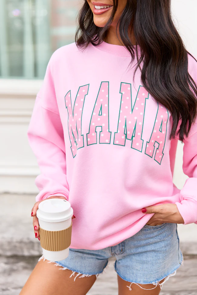 Mama Block Polka Dot Light Pink Graphic Sweatshirt - Image 2