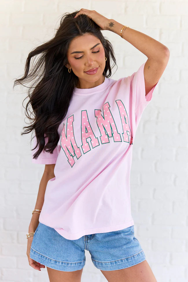 Mama Block Polka Dot Light Pink Graphic Tee - Image 4