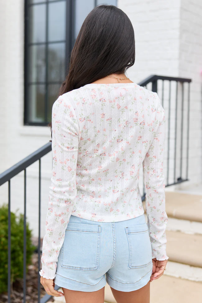 Marie Ivory And Pink Floral Long Sleeve Tee - Image 4