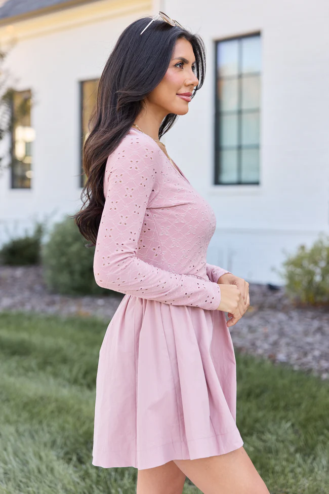 Marina Pink Eyelet Mini Dress FINAL SALE - Image 4