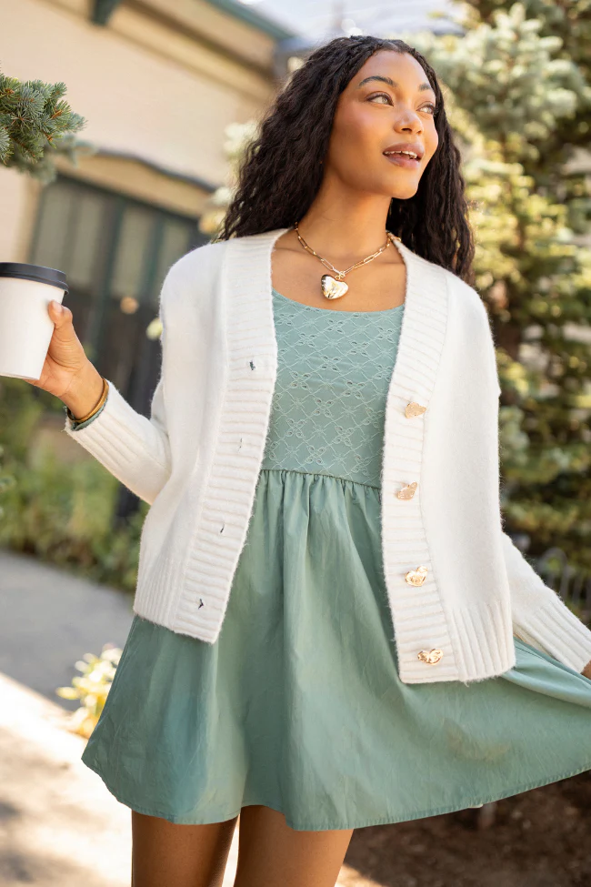 Marina Sage Eyelet Mini Dress FINAL SALE - Image 2