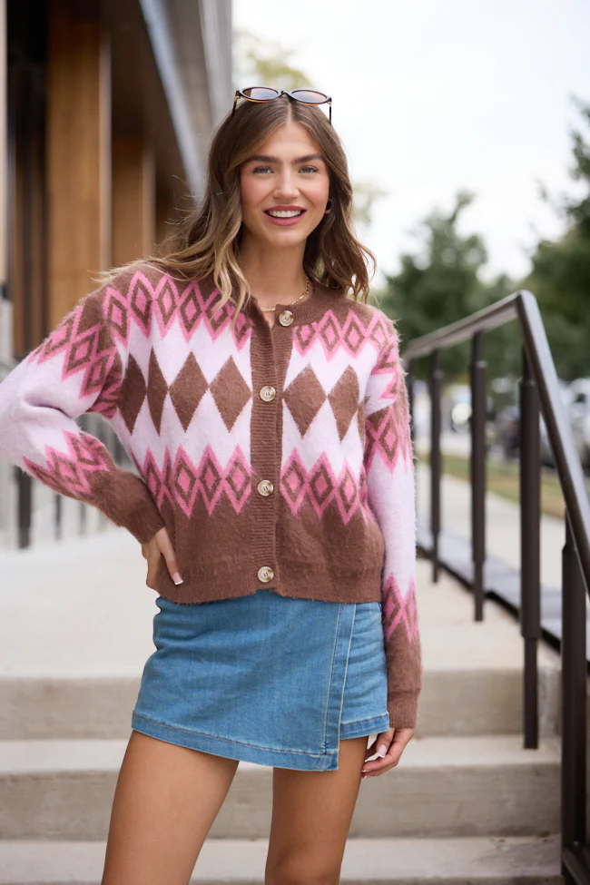 Mary Ellen Brown And Pink Fair Isle Cardigan FINAL SALE - Image 3