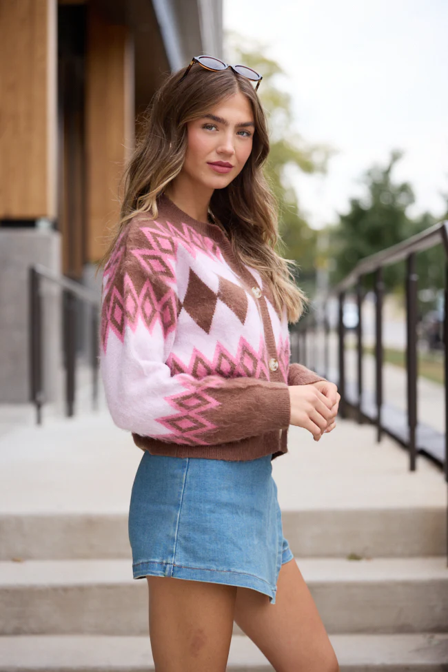Mary Ellen Brown And Pink Fair Isle Cardigan FINAL SALE - Image 4