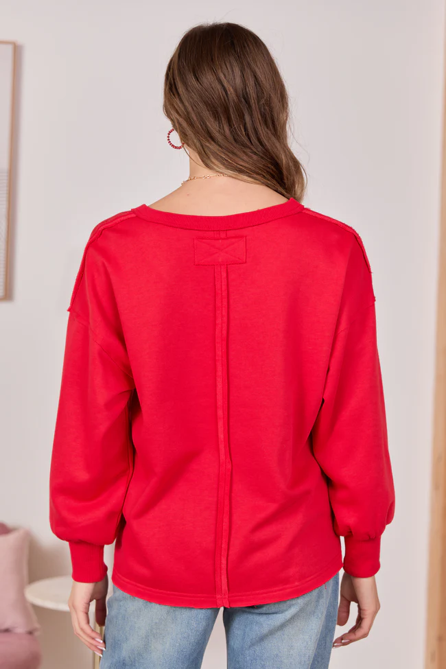 Masyn Red V-Neck Pullover SALE - Image 4