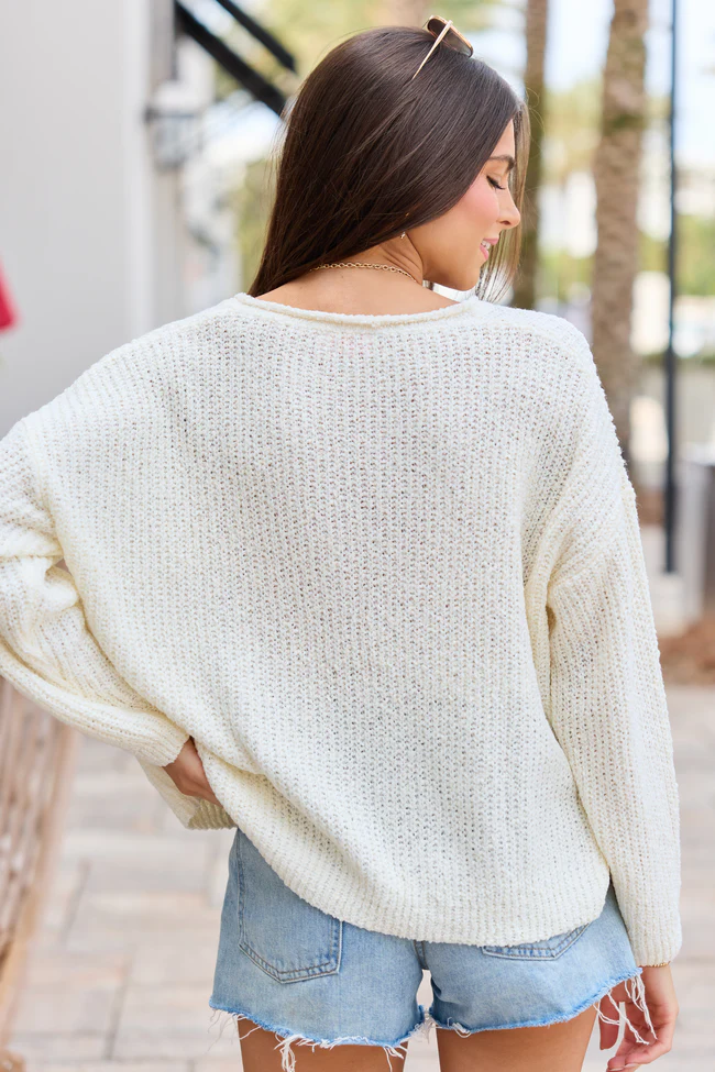 Mckenzie Ivory Open Knit V-Neck Sweater - Image 5