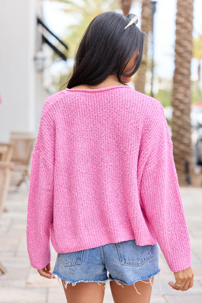 Mckenzie Pink Open Knit V-Neck Sweater - Image 5