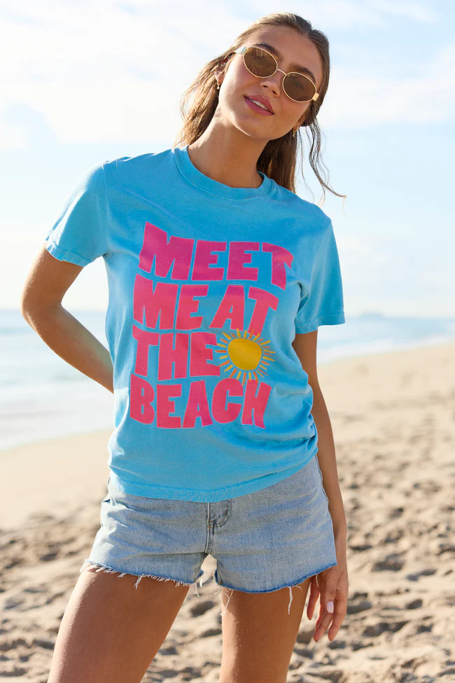 Meet Me At The Beach Blue Graphic Tee - Image 2