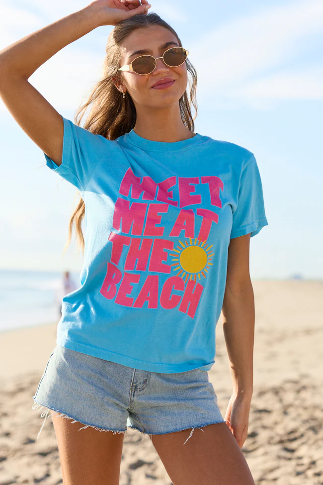 Meet Me At The Beach Blue Graphic Tee - Image 4
