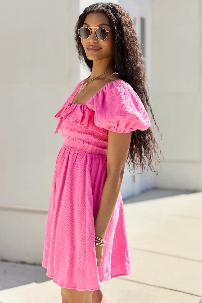 Monica Pink Smocked Top Dress - Image 4