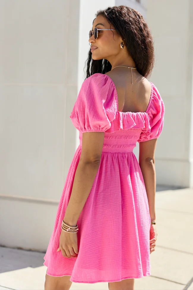 Monica Pink Smocked Top Dress - Image 5
