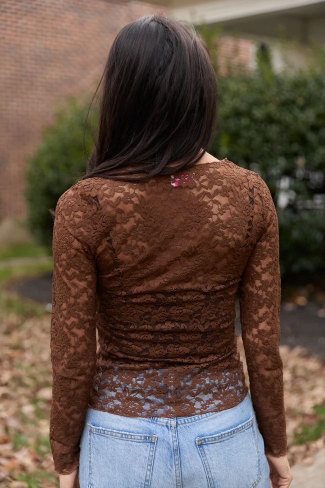 Morgan Brown Lace Mesh Top SALE - Image 6