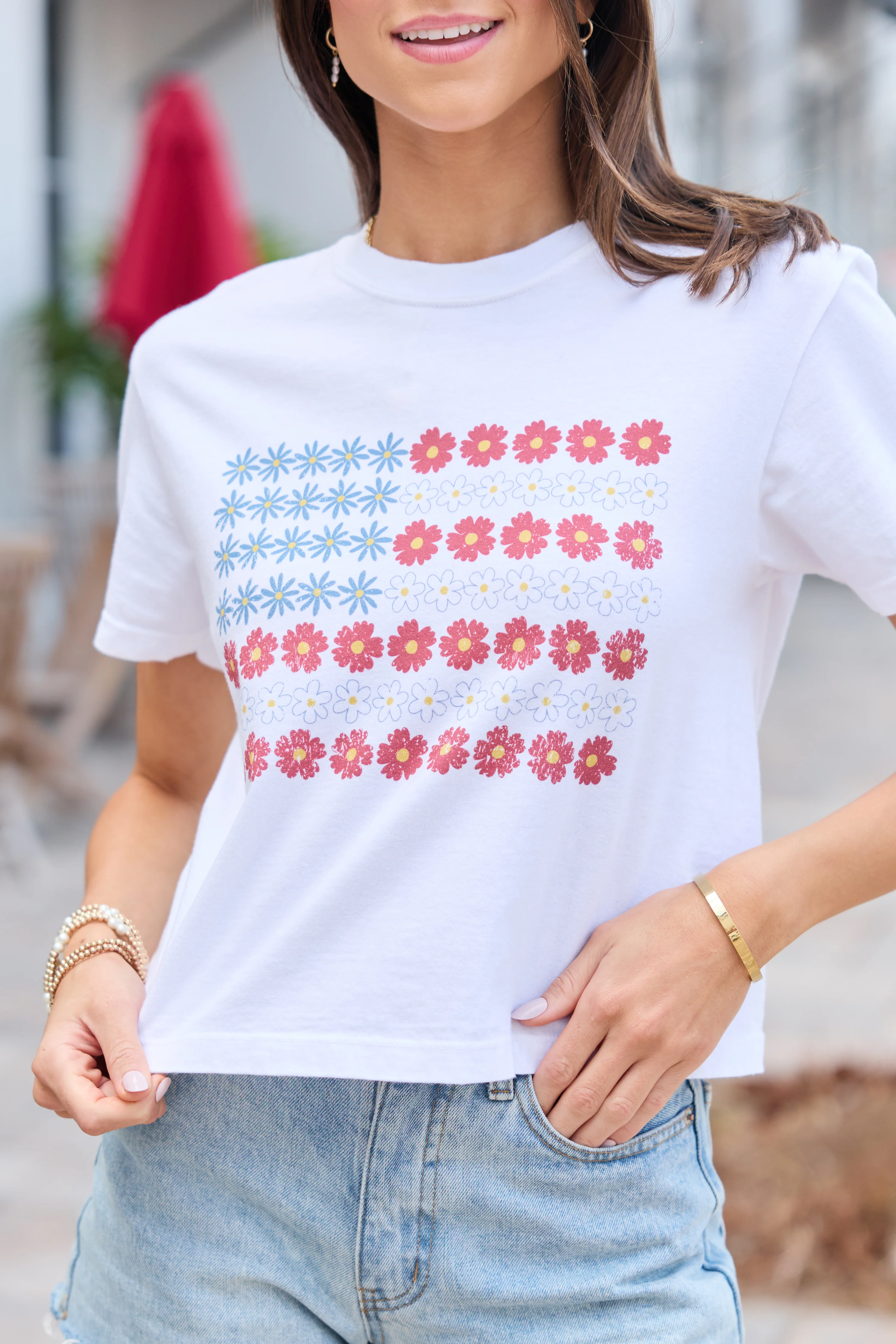 Multi Floral Flag White Boxy Graphic Tee DOORBUSTER