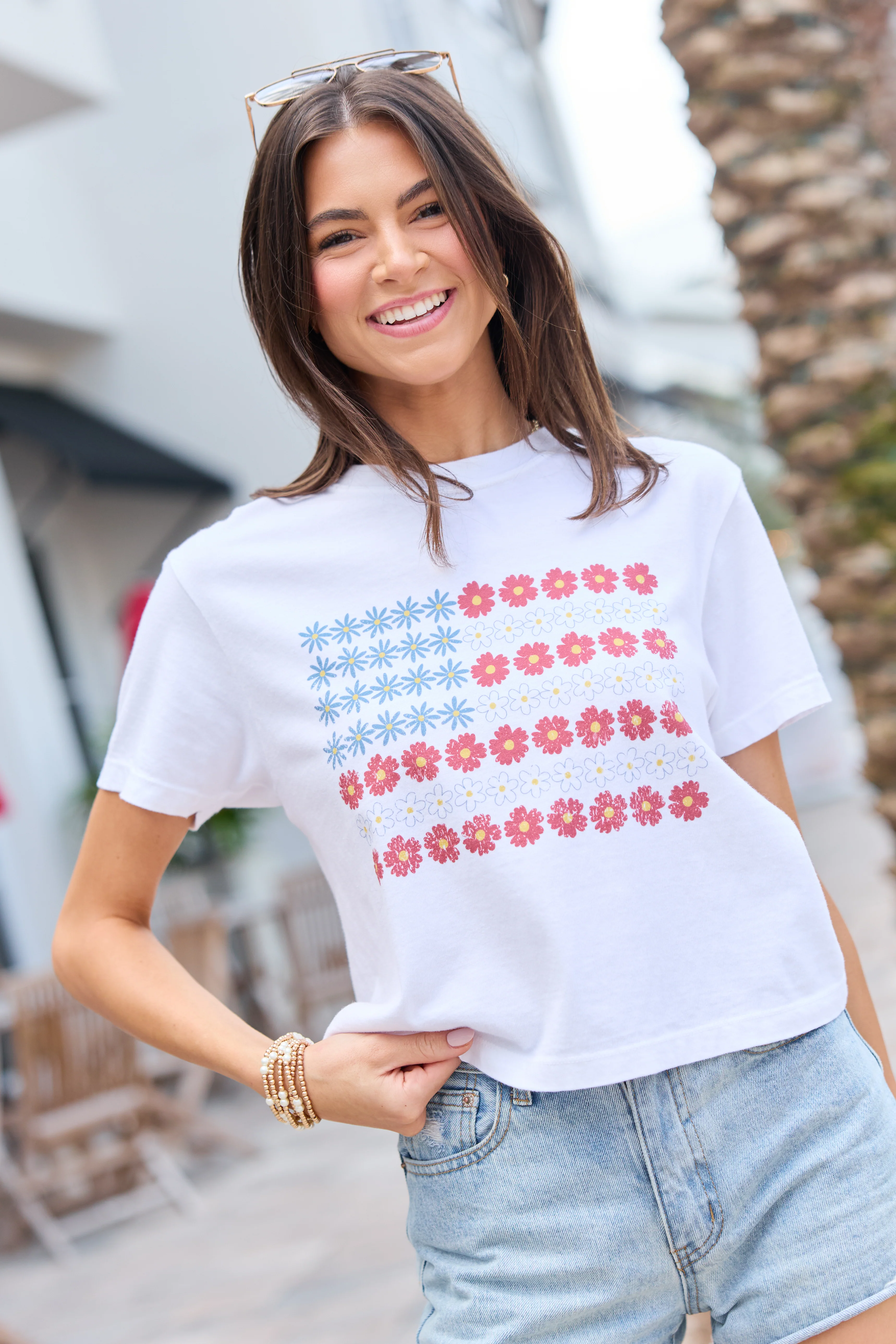 Multi Floral Flag White Boxy Graphic Tee DOORBUSTER - Image 4