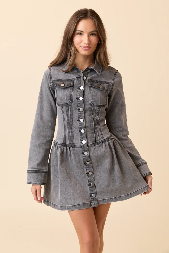 My Favorite Stretchy Black Long Sleeve Button Front Mini Dress FINAL SALE - Image 3