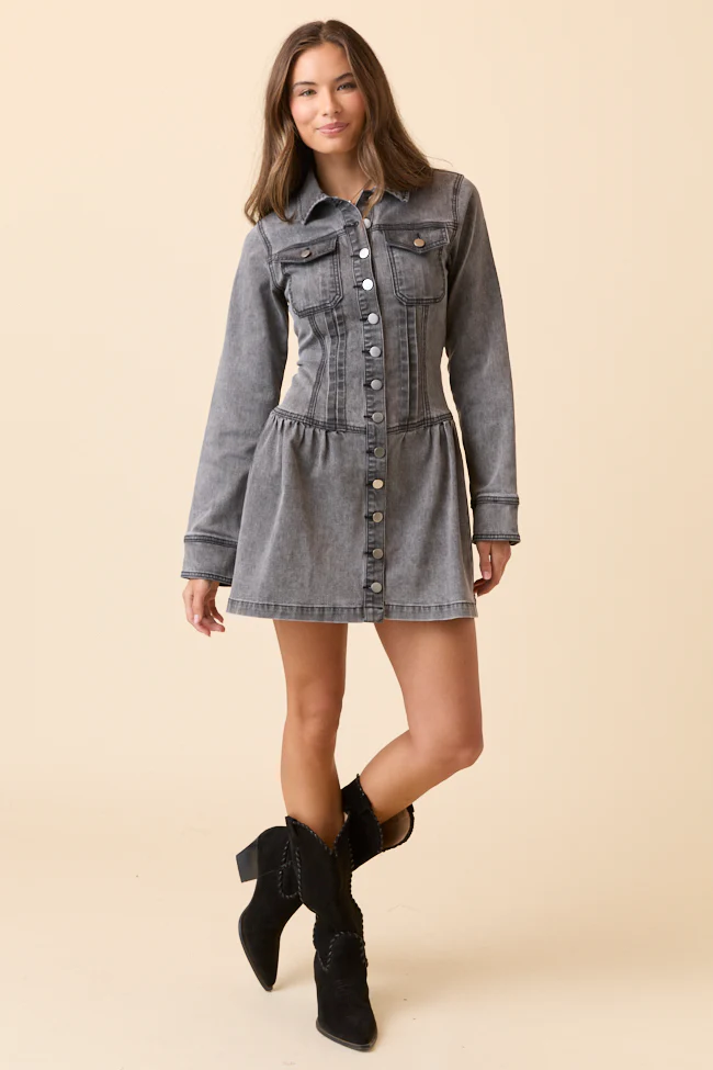 My Favorite Stretchy Black Long Sleeve Button Front Mini Dress FINAL SALE - Image 4