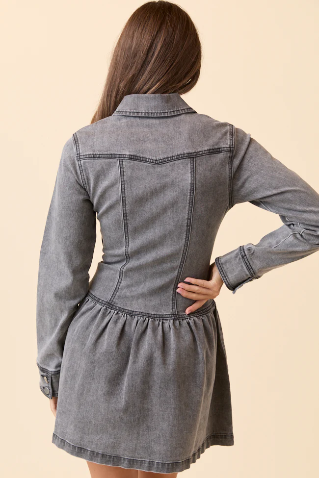 My Favorite Stretchy Black Long Sleeve Button Front Mini Dress FINAL SALE - Image 6