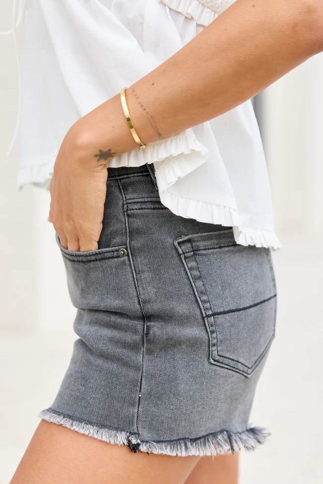 My Favorite Stretchy Black Wash Raw Edge Denim Shorts - Image 3