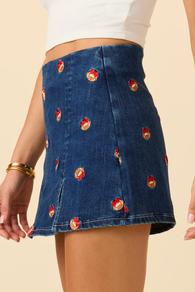 My Favorite Stretchy Dark Wash Football Embroidery Skort FINAL SALE - Image 3