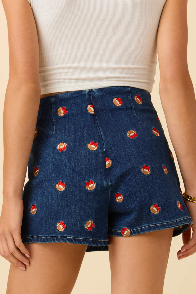 My Favorite Stretchy Dark Wash Football Embroidery Skort FINAL SALE - Image 4