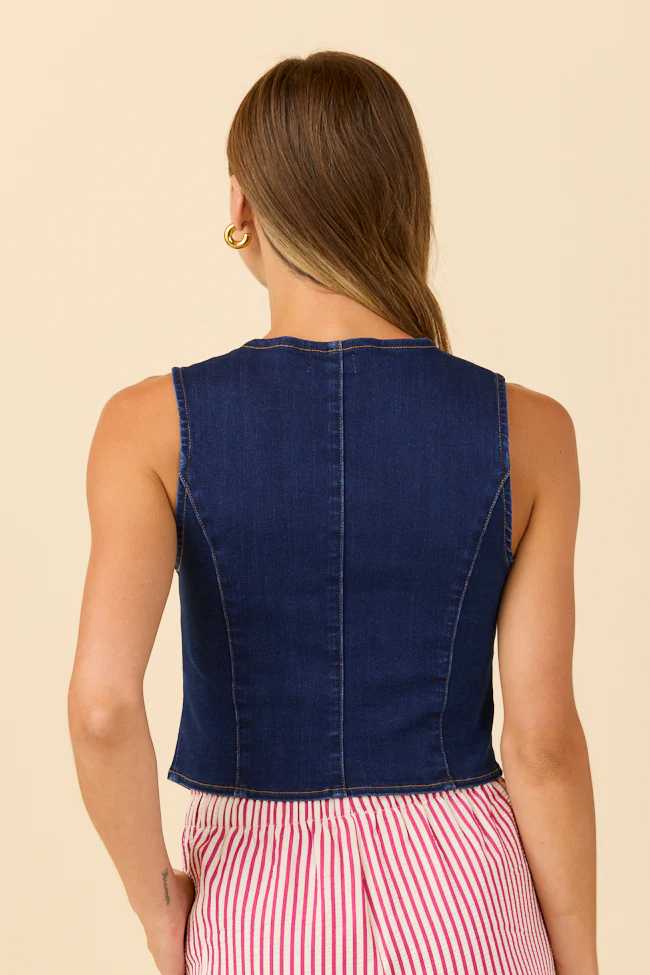 My Favorite Stretchy Dark Wash Stretch Denim Vest FINAL SALE - Image 4
