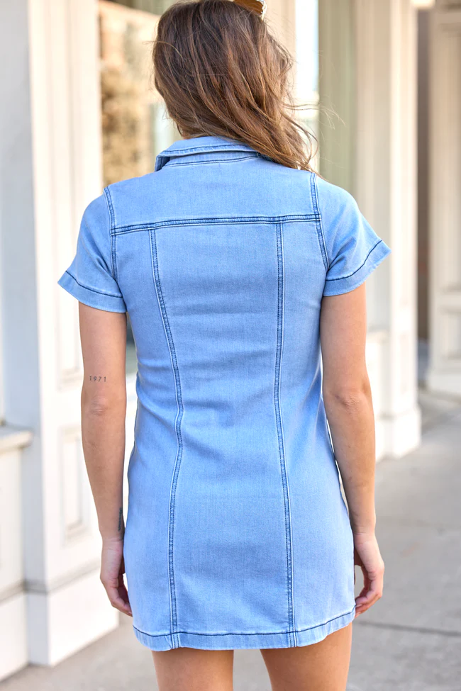 My Favorite Stretchy Denim Pocket Mini Dress - Image 4