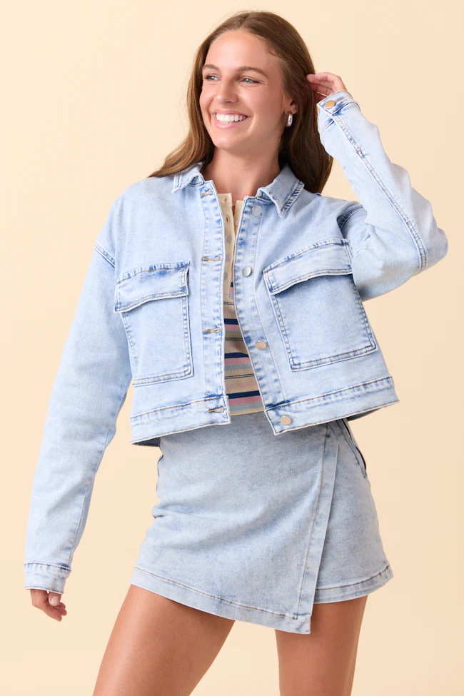 My Favorite Stretchy Light Wash Denim Jacket FINAL SALE - Image 2