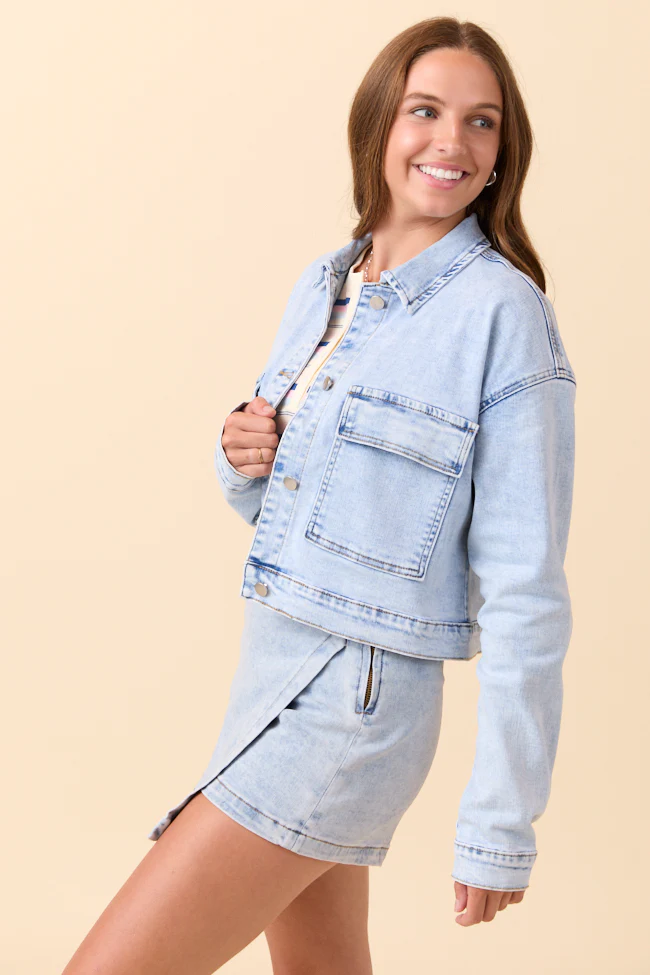My Favorite Stretchy Light Wash Denim Jacket FINAL SALE - Image 4