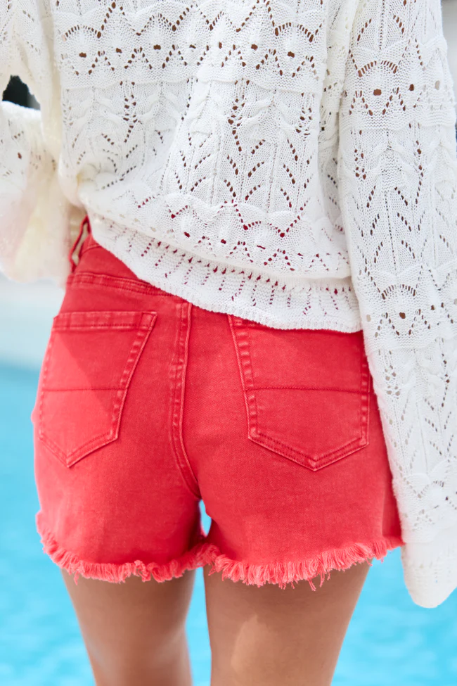 My Favorite Stretchy Red Acid Wash Button Fly Shorts - Image 4