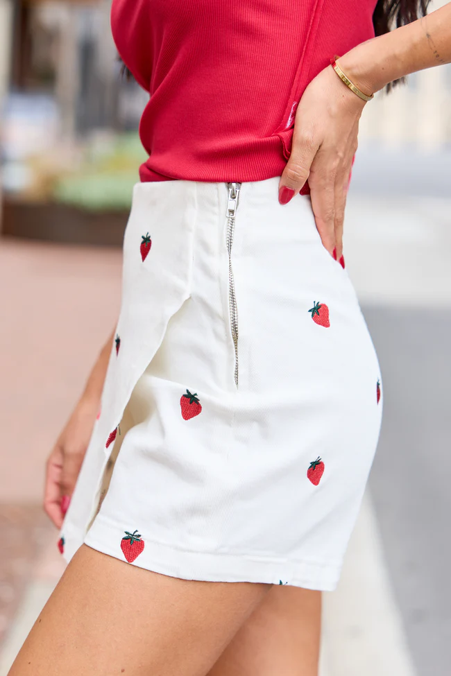 My Favorite Stretchy Strawberry Embroidered Skort - Image 4