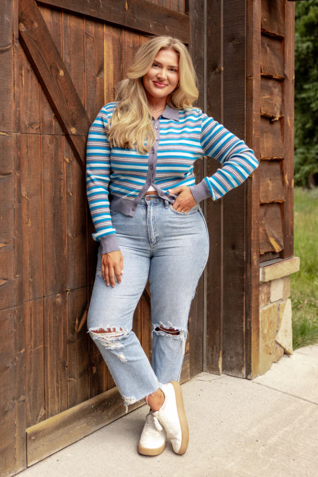 Natasha Blue Stripe Cardigan FINAL SALE - Image 6