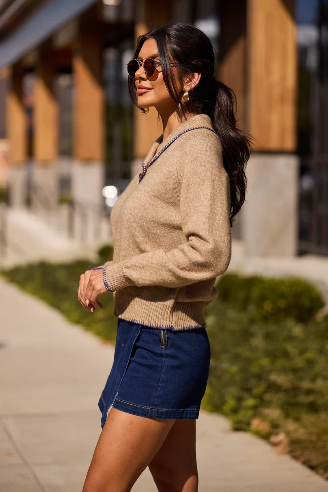 Nettie Brown V-Neck Toggle Button Sweater FINAL SALE - Image 3