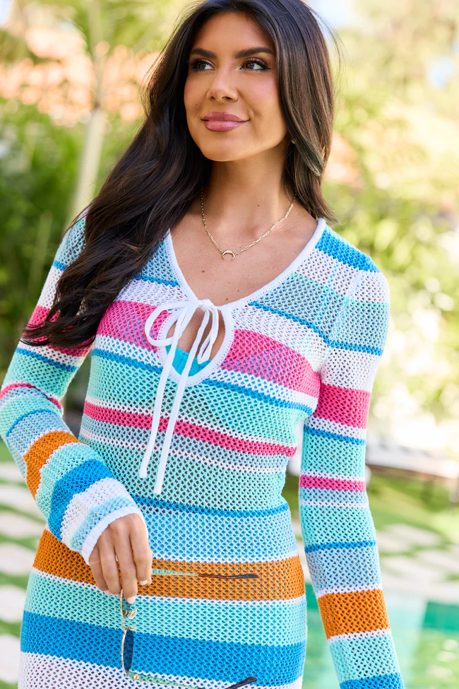 Multi Stripe Crochet Cover-Up Dress SALE - Image 6