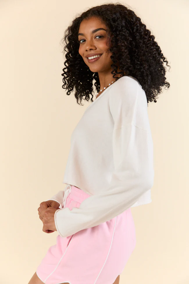 No Bad Days White Drop Shoulder V-Neck Pullover FINAL SALE - Image 5