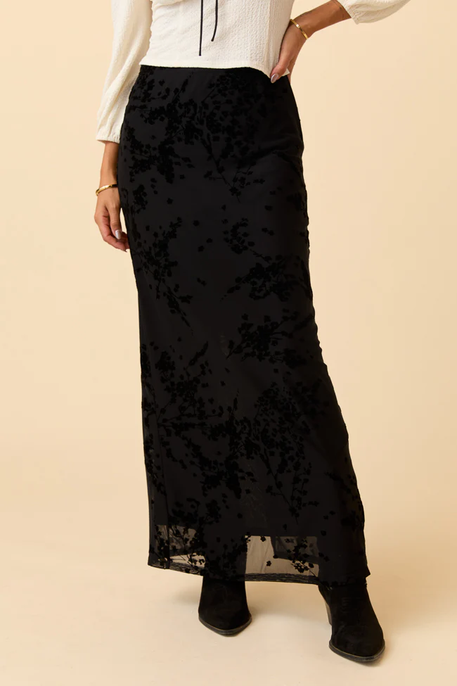 Nola Black Flocked Maxi Skirt FINAL SALE
