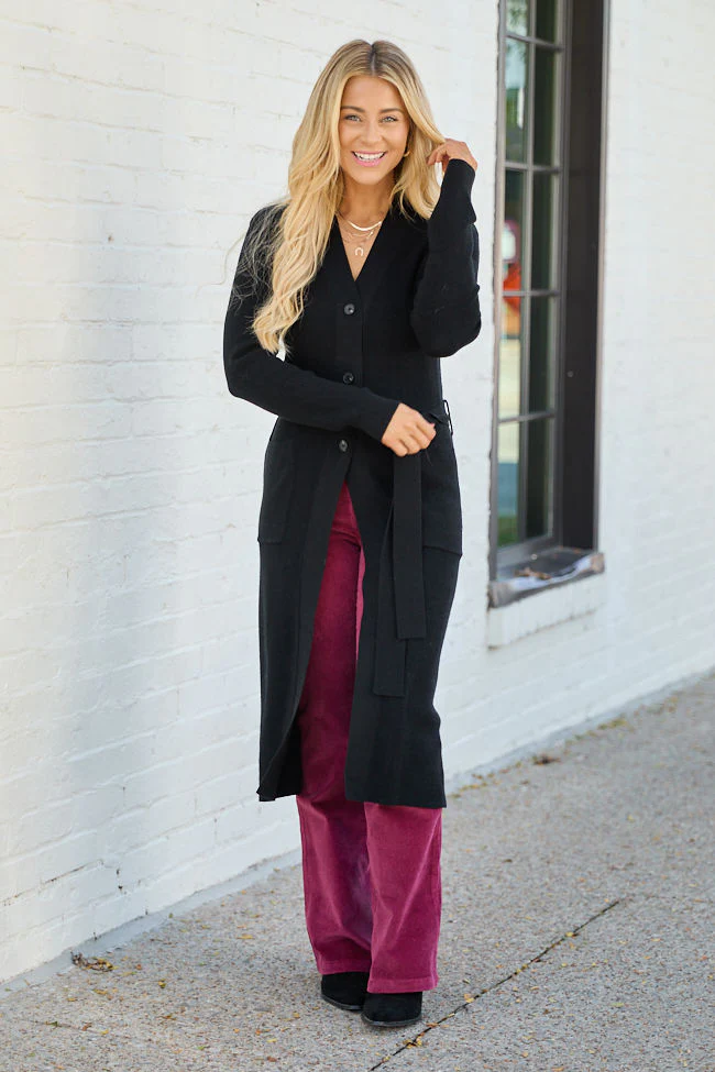 Norah Black Button Down with Tie Long Cardigan FINAL SALE
