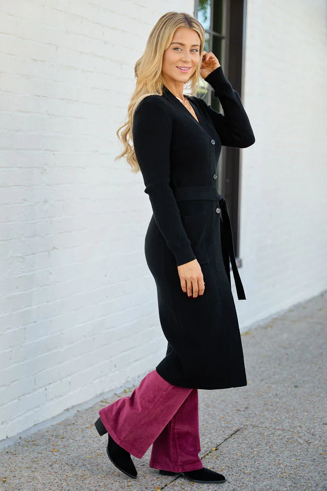 Norah Black Button Down with Tie Long Cardigan FINAL SALE - Image 3