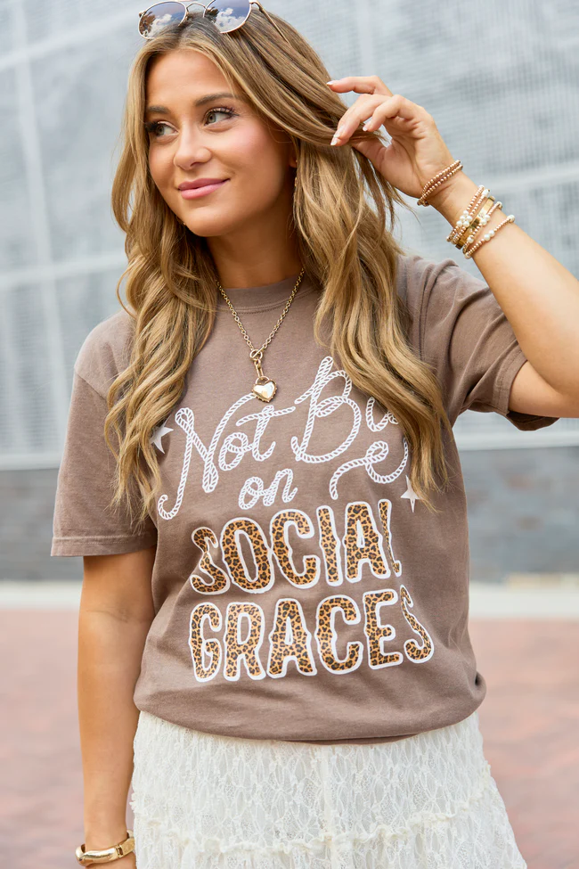 Not Big On Social Graces Brown Graphic Tee - Image 4