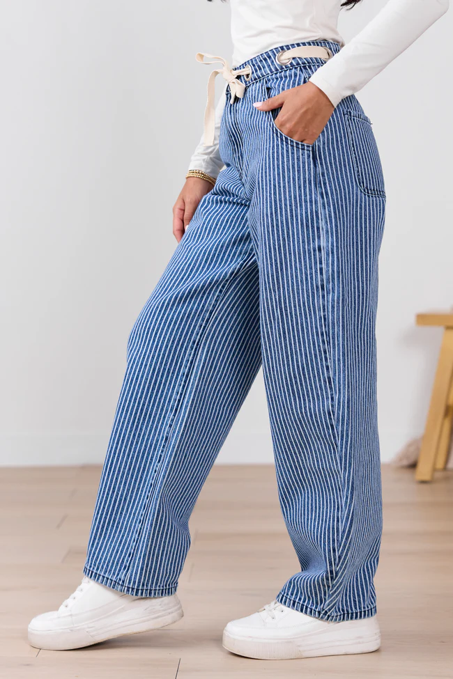 Olivia Navy Pinstripe Barrel Jeans SALE - Image 3