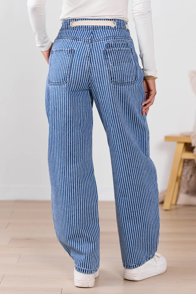 Olivia Navy Pinstripe Barrel Jeans SALE - Image 4