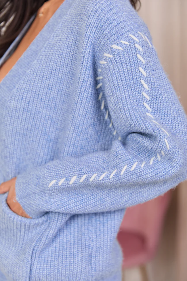 Olivia Periwinkle And White Whip Stitch Open Cardigan FINAL FINAL SALE - Image 5